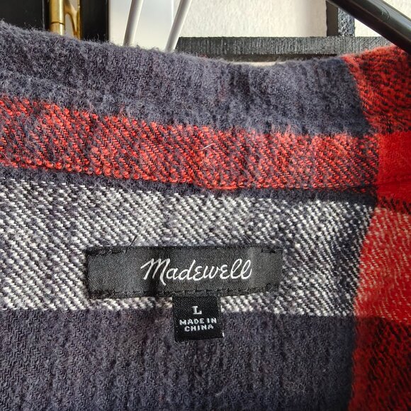 Madewell Red Black and White Button Up Plaid Flannel Shirt - Size L Fall Autumn - Picture 6 of 6